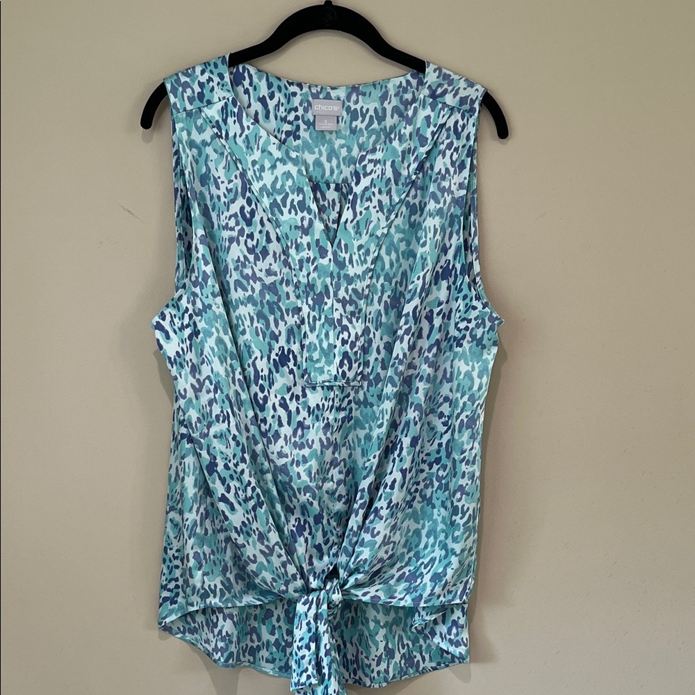 Chico's Sleeveless Blouse - Blue and White Animal Print
